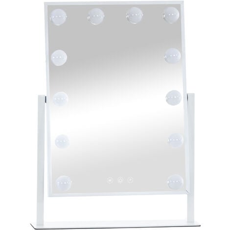 Dripex Specchio Trucco Hollywood 58 X 46 CM, Specchio Trucco HD da Tavolo o  da Parete, Tre Colori di Luce e Funzione di Luminosità Regolabile con  Controllo Tattile, con Ingrandimento 5X, Bianco 