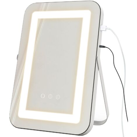 Specchio Trucco Make Up da Tavolo Luci Regolabili 3 Colori USB 31x41,5x3 cm Bianco