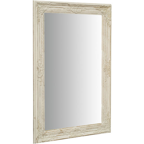Specchio vintage da parete 90x60x4 cm Made in Italy Specchio shabby bianco anticato Specchiera bagno a muro Cornice bianca