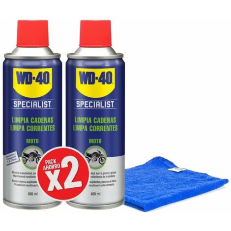 Specialist Motorbike - Bipack Limpia Cadenas 400ml x2 +  Paño Original de WD-40 de regalo