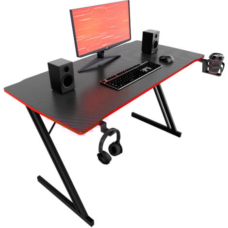 FRANKYSTAR Spector - Bureau de gaming 120x60x76 cm avec LED en MDF et métal noir
