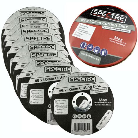 MM_UNVERIFIED_BRAND Spectre 115mm 4.5 1.0mm Thin Fast Metal Cutting Disc 22mm Bore Flat Disc x10