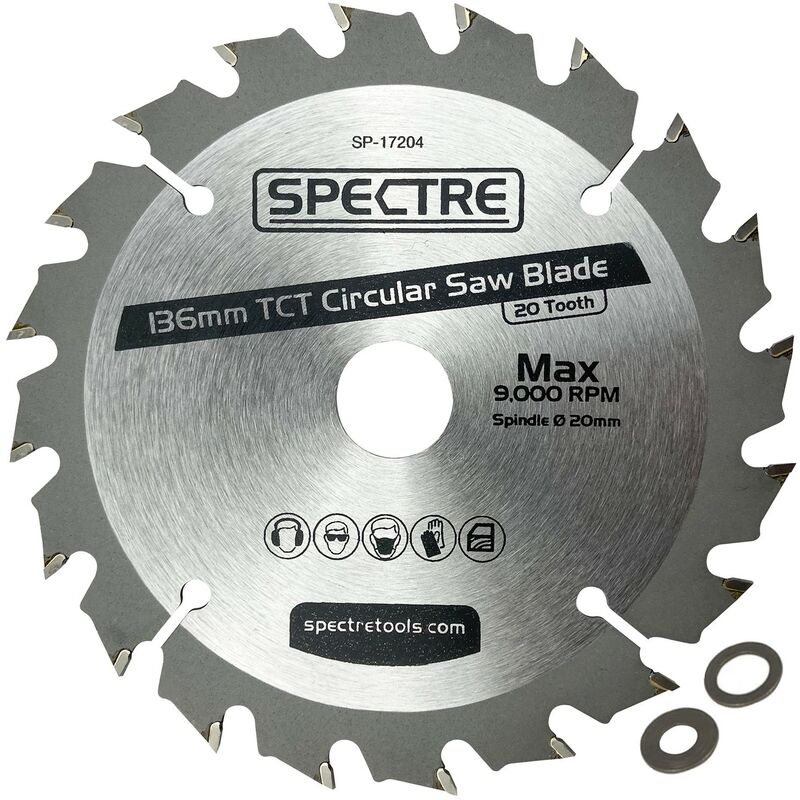 Spectre Pro 136mm x 20mm Bore 20 Tooth Long Life TCT Circular Saw Blade Wood