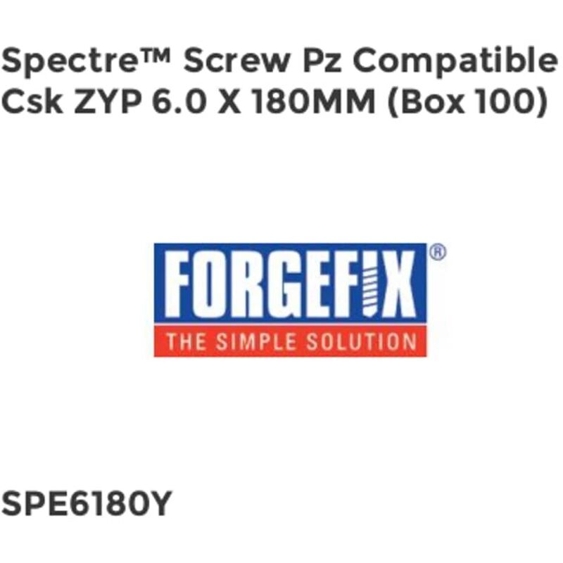 Forgefix - Spectre pz Compatible Wood Screw csk zyp 6.0 x 180mm Box 100 FORSPE6180