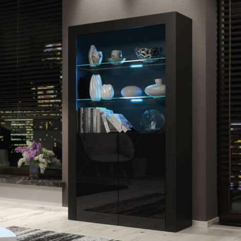 Spectrum Display Cabinet 170cm - Black with Gloss Doors & LED