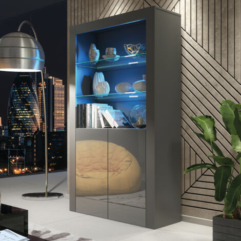 Spectrum Display Cabinet 170cm - Dark Grey with Gloss Doors & LED