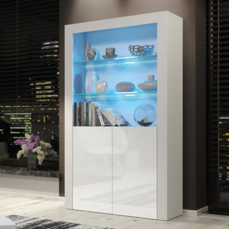Spectrum Display Cabinet - White with Gloss Doors & LED - 170cm