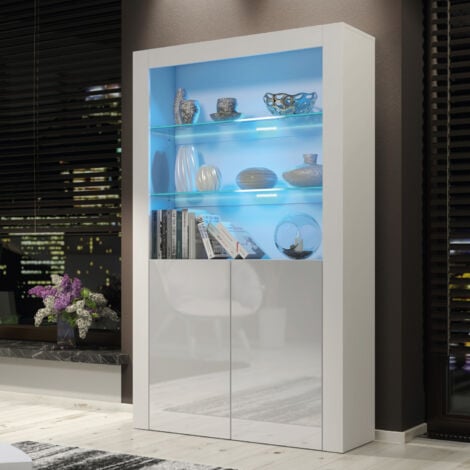 Spectrum Display Cabinet - White with Grey Gloss Doors & LED - 170cm