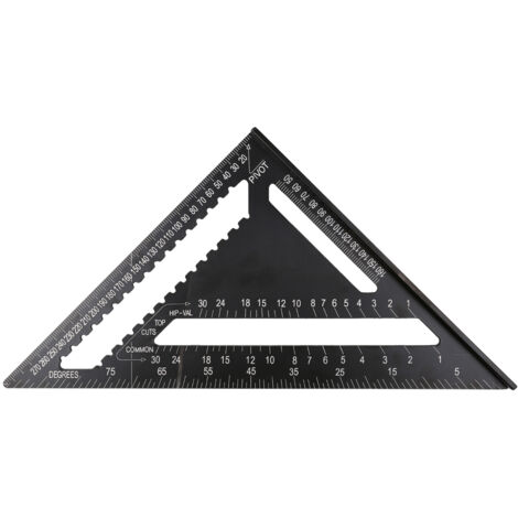 Speed Square, Winkelmesser aus hochfestem, dickem Aluminium, 12 Zoll, schwarzer metrischer und imperialer Aluminium-Winkelmesser für Bauprojekte und