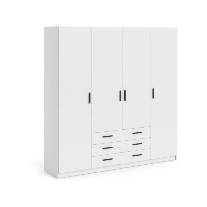 Armoire vega - Décor Blanc mat - 4 portes + 3 tiroirs - l 195,5 x p 49,6 x h 200,4 cm - tvilum