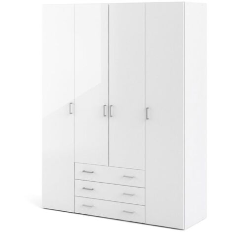 Spell Kleiderschrank 4 Türen, 3 Schubladen weiss, weiss hochglanz.