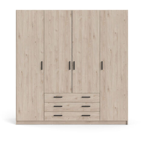 Spell Kleiderschrank B183 cm 4 Türen und 3 Schubladen Hickory-Dekor.
