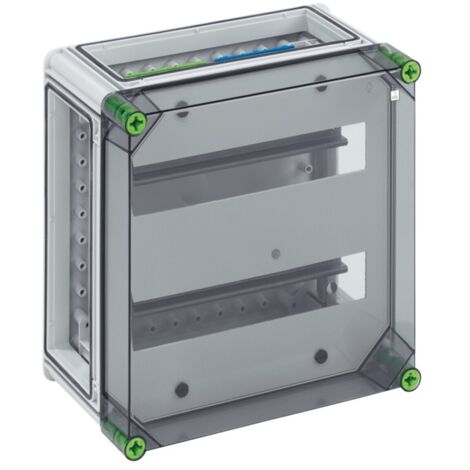 Spelsberg Automatengehäuse, transparent, Schutzart IP65, 28 TE, Schlagfestigkeit IK08, Schutzklasse II, Bemessungsisolationsspannung 400V AC, halogenfrei, 01522801