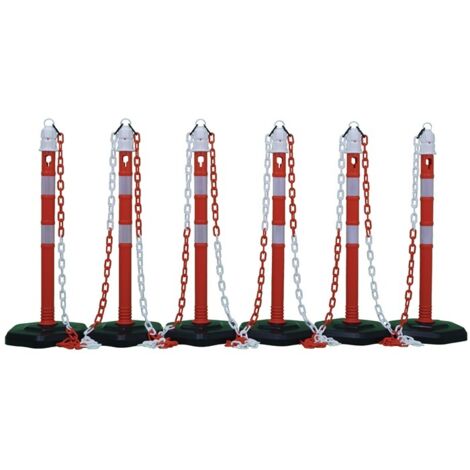 Sperrpfostenset PPC rot/weiß mit Sechskantfuß D63xH1000mm 6 Pfosten und 5 Ketten