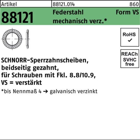 Sperrzahnscheibe R 88121 beidseitig gezahnt VS 8 x13 x1,2 Federstahl mechanisch verzinkt