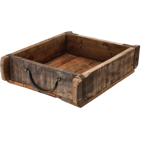 Spetebo – Caisse en bois vintage 30 x 25 cm – Ferrures métalliques rouillées – Décoration rustique pour rangement d'objets