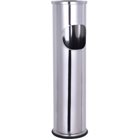 Spetebo – Cendrier sur pied en inox avec poubelle intégrée – Amovible pour nettoyage facile – Taille 65 cm x 14 cm – Argent et noir