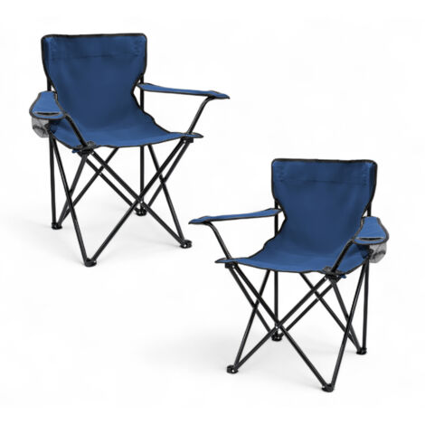 Spetebo – Lot de 2 chaises de camping pliantes – Avec porte-boisson – Sac de transport inclus – Hauteur d'assise 40 cm – Bleu foncé