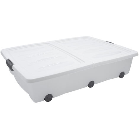 Spetebo – Commode sous lit XXL en plastique blanc – Capacité 60 litres – Dimensions 80x60x17 cm – Couvercle à rabat pour rangement optimisé