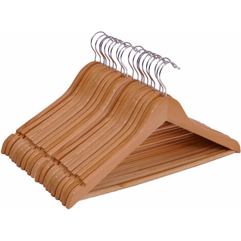 Spetebo – Lot de 20 cintres en bois naturel – Crochets rotatifs – Barre porte-pantalons – Construction stable pour objets lourds