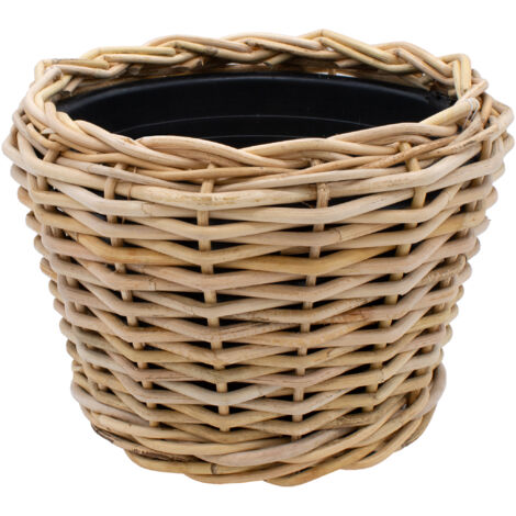 Spetebo – Pot de fleurs en rotin avec insert plastique – Dimensions 33 x 24 cm – Couleur gris et noir – Pour décoration intérieure et extérieure