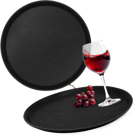 Spetebo Serviertablett rutschfest rund schwarz wiederverwendbar 35 cm - 2er Set - Mehrweg Kunststoff Antirusch Kellnertablett
