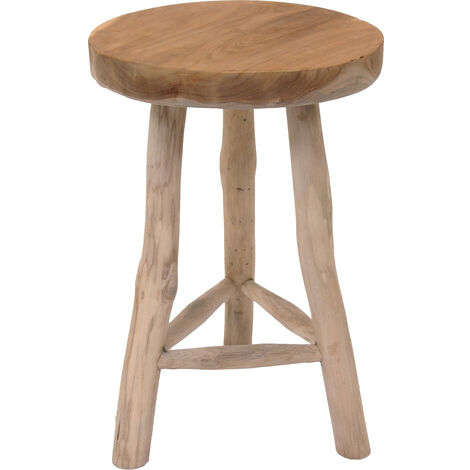 Spetebo – Tabouret fleur en teck massif – Ø 30 cm – Support stable sur 3 pieds – Pour plantes d'intérieur et extérieur