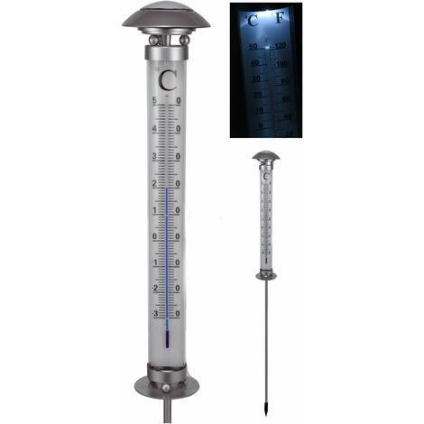 Spetebo – Thermomètre de jardin solaire 112 cm – Éclairage LED automatique – Échelle de -30°C à +50°C – Piquet de terre inclus