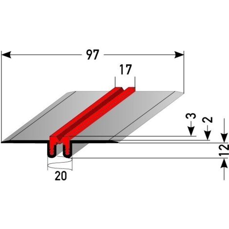 Spezial-Fliesenprofil "Gerven" Dehnungsfugenprofil für nachträglichen Einbau / Trennschiene für Fliesen mit grauer Silikoneinlage, mit wählbarer Fugenhöhe, Breite: 97 mm, aus Aluminium, gebohrt-3 mm