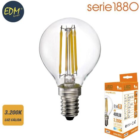Sphärische Ampulle mit LED-Filament E14 4W 550lm 3200K Warmweiß ø4,5x7,8cm Edm