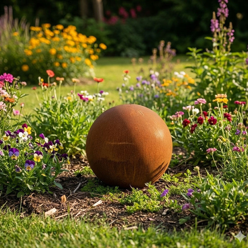 Sphère acier décorative rouille 20cm
