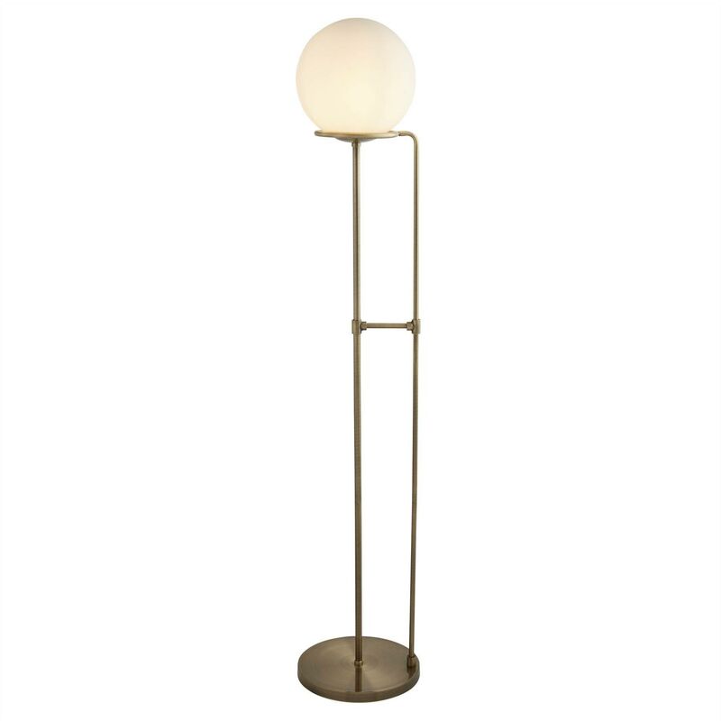 Searchlight Sphere - 1 Light Floor Lamp White, Antique Brass with Glass Shade, E27