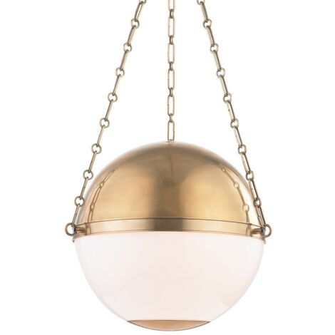 Sphere No.2 Grand luminaire suspendu à 3 ampoules en laiton, verre