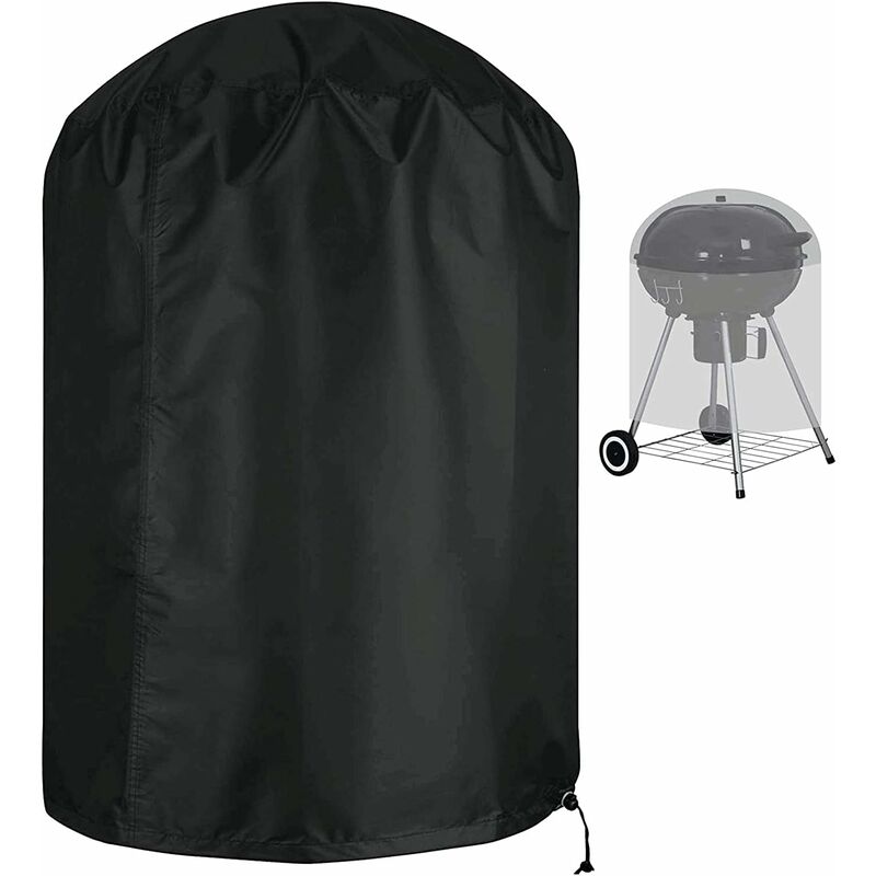 Spherical bbq Cover Waterproof Ripstop 210D Oxford Cloth Anti-UV with Windproof Side Strap Black Φ58 x 77cm
