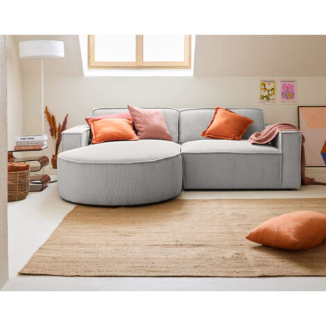 Spiaggia - 4-sitzer ecksofa links - aus cordstoff - hellgrau