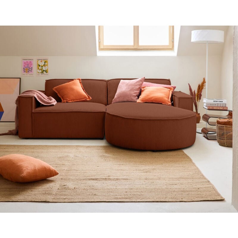 Lisa Design - Spiaggia - canapé d'angle droit - 4 places - en velours côtelé - terracotta
