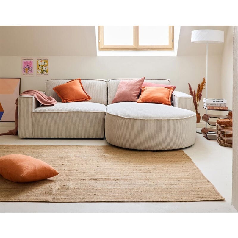 Lisa Design - Spiaggia - canapé d'angle droit - 4 places - en velours côtelé - beige
