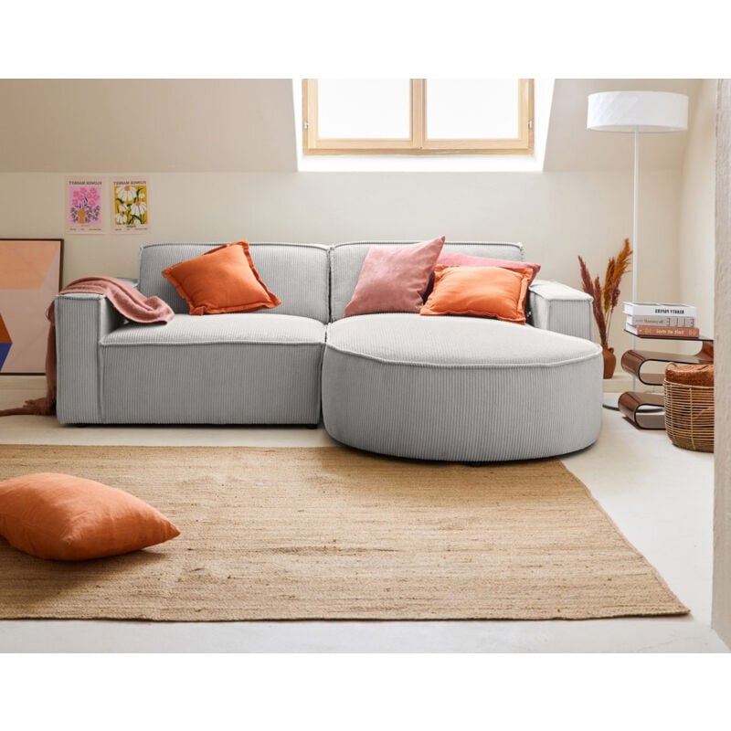 Lisa Design - Spiaggia - canapé d'angle droit - 4 places - en velours côtelé - gris clair