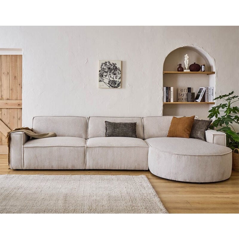 Spiaggia - canapé d'angle droit - 5 places - en velours côtelé - beige