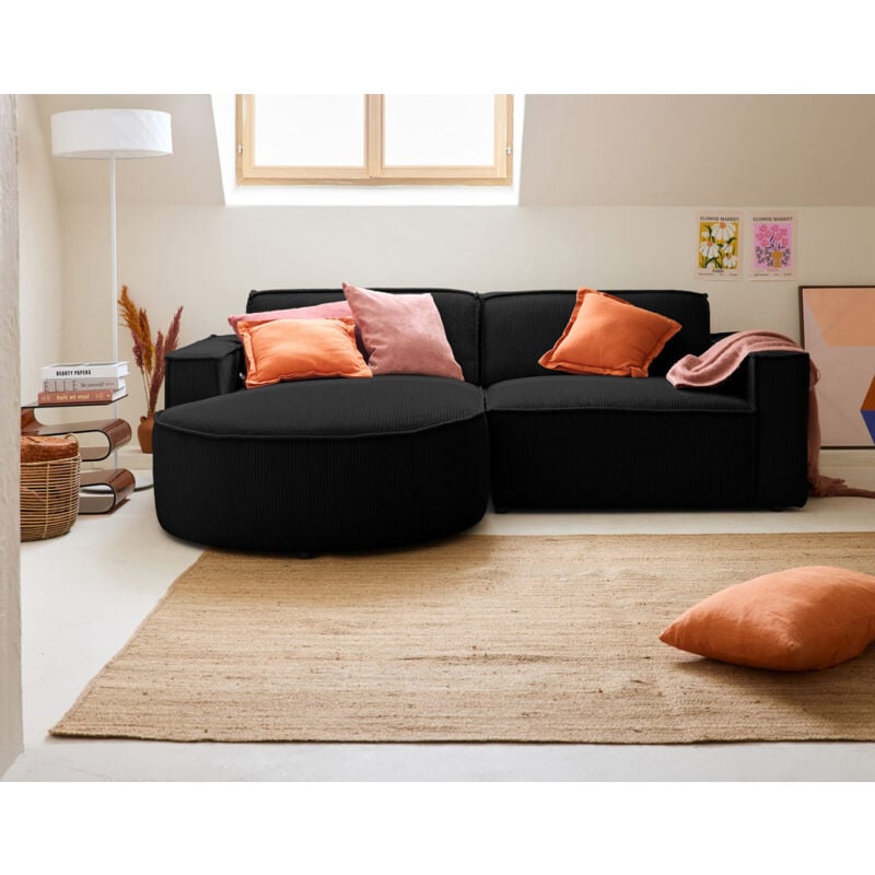 Lisa Design - Spiaggia - canapé d'angle gauche - 4 places - en velours côtelé - noir
