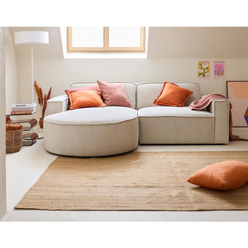 Lisa Design - Spiaggia - canapé d'angle gauche - 4 places - en velours côtelé - beige