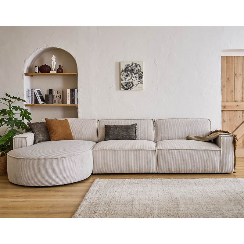 Lisa Design - Spiaggia - canapé d'angle gauche - 5 places - en velours côtelé - beige