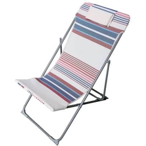 spiaggina pieghevole eurogarden in textilene con cuscino fantasia a righe 83x52x42/90 cm