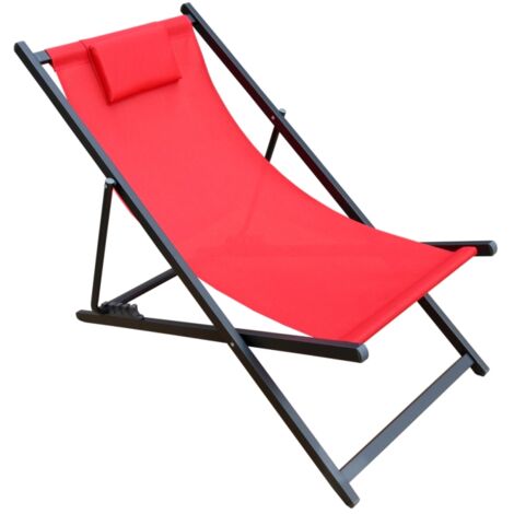 spiaggina pieghevole regolabile eurogarden "relax" con cuscino in textilene rosso 100x60x95 cm