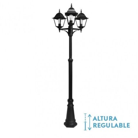 Spica 3xe27 noir aluminium lampadaire extérieur spica 3xe27 noir ip44 220x62x62 cm réglable en hauteur