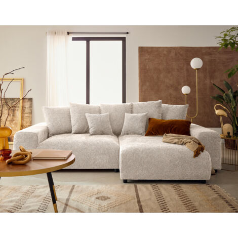 Spice - 4-sitzer ecksofa beidseitig montierbar schlaffunktion und bettkasten aus gesprenkeltem stoff - beige