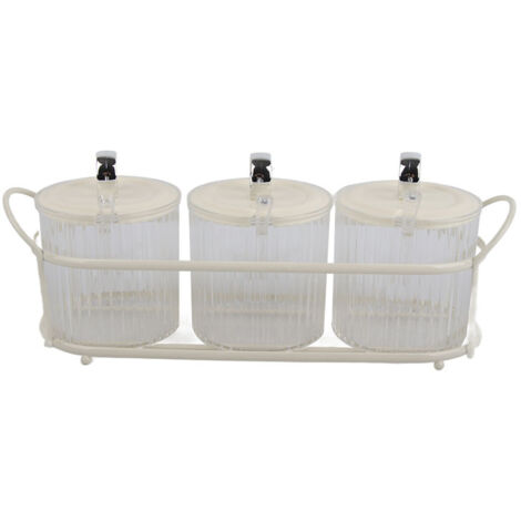 Spice Box Set Nordic Style Visual Innovative Household Movable Kitchen Spice Pot with Iron Rack and Spoon 3PCS Set