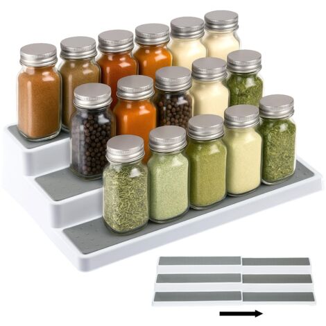 Spice Rack Expandable 3-Tier Cabinet Organizer Non-Slip Shelves for Spice Jars & Toiletries No-Tool Adjustable Width Kitchen/Bath Storage