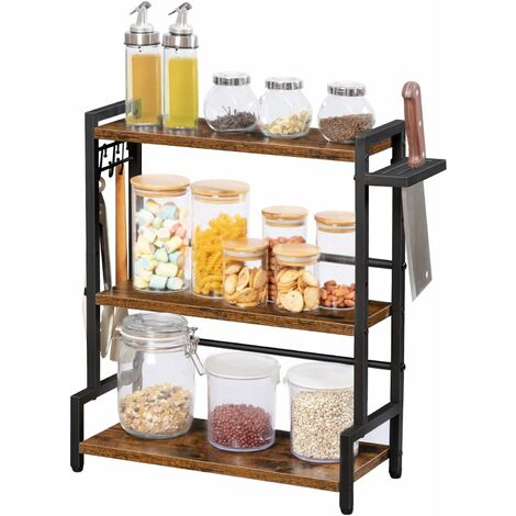 Spice Racks, Countertop Organiser Shelf, Desktop Organiser, Free Standing Desktop Shelves, Kitchen Storage Rack, Space Saving, for Spices, Jars, Oil Bottles, HOOBRO EBF01TL01