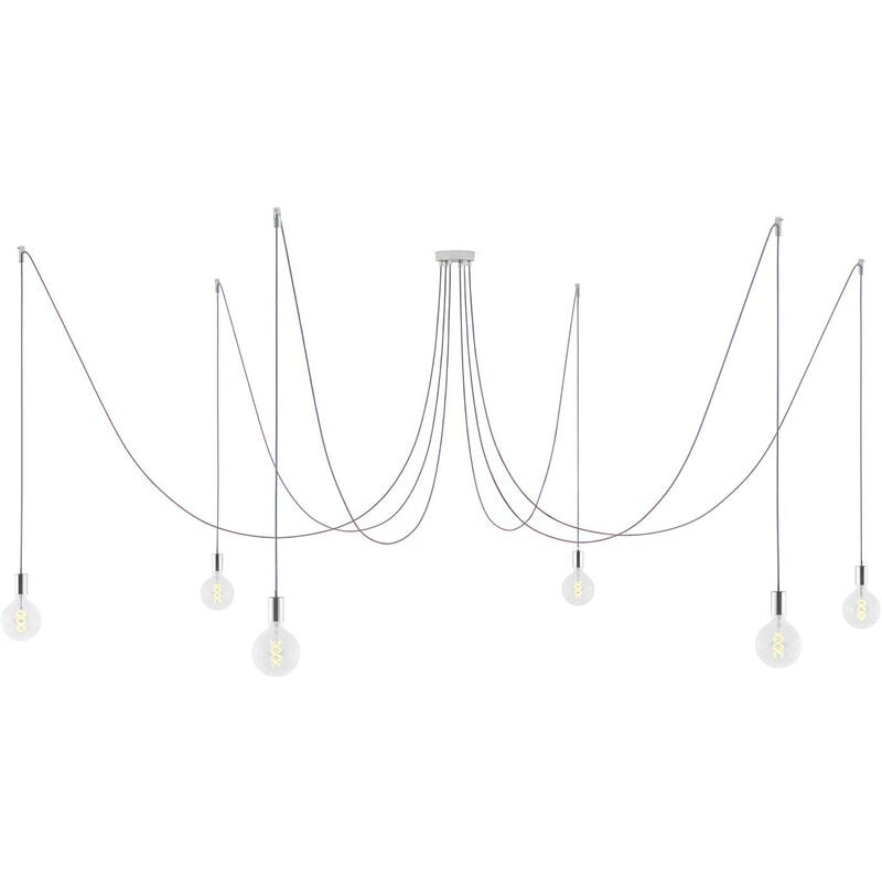 

Creative Cables - Spider - Lámpara colgante con 6 caídas Made in Italy con cable textil y acabados metálicos | Sin bombilla - Cromo - Cromo